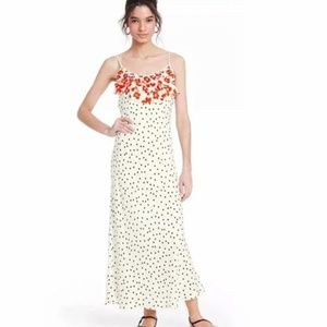 Rixo X Target NEW Polka Dot Sleeveless Ruffle Jacquard Midi Maxi Slip Dress XXS